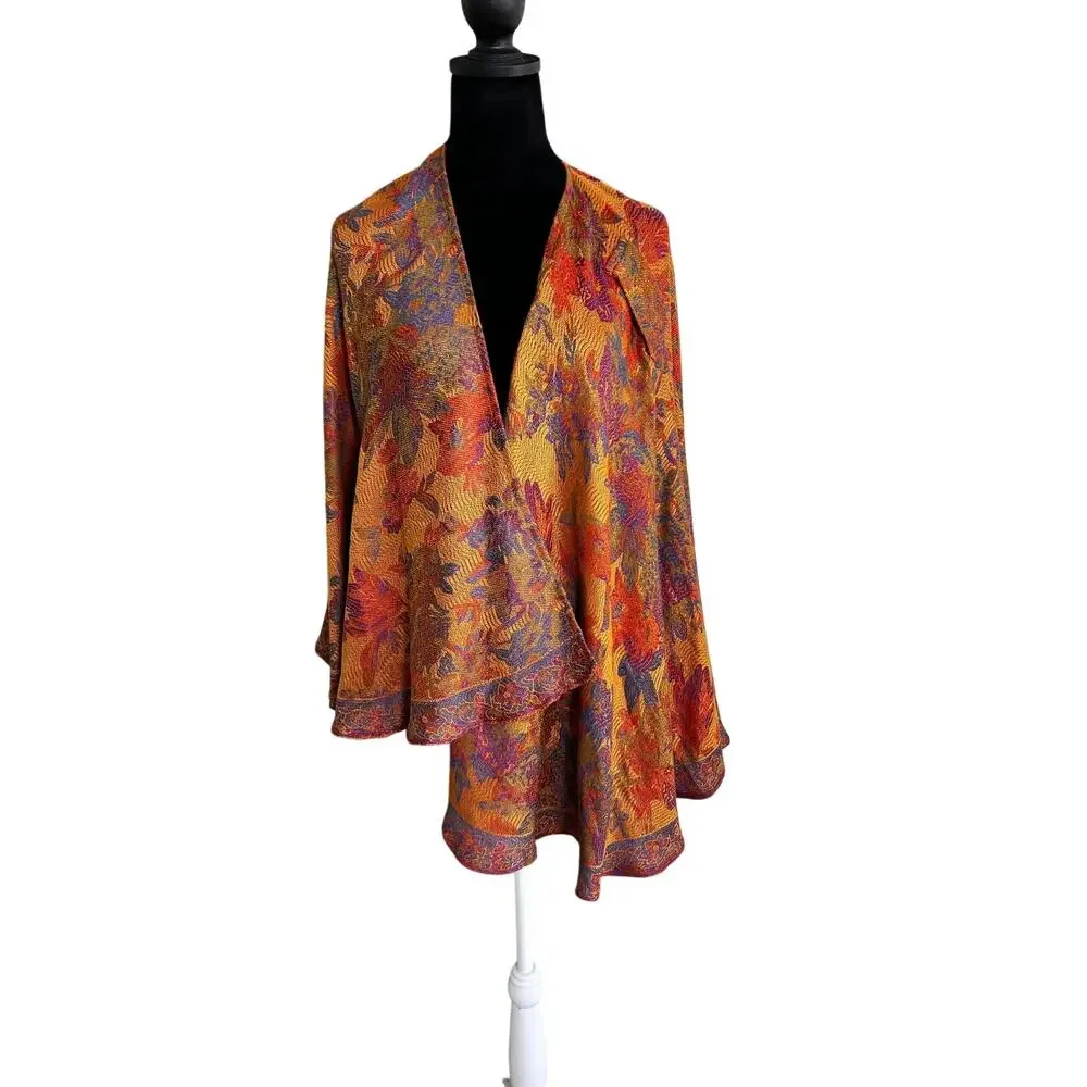 Pashmina Silk Blend Shawl Wrap Orange Paisley Scarf Lightweight Boho Elegant